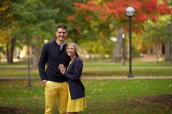 Fall engagement portraits in Ann Arbor at University of Michigan